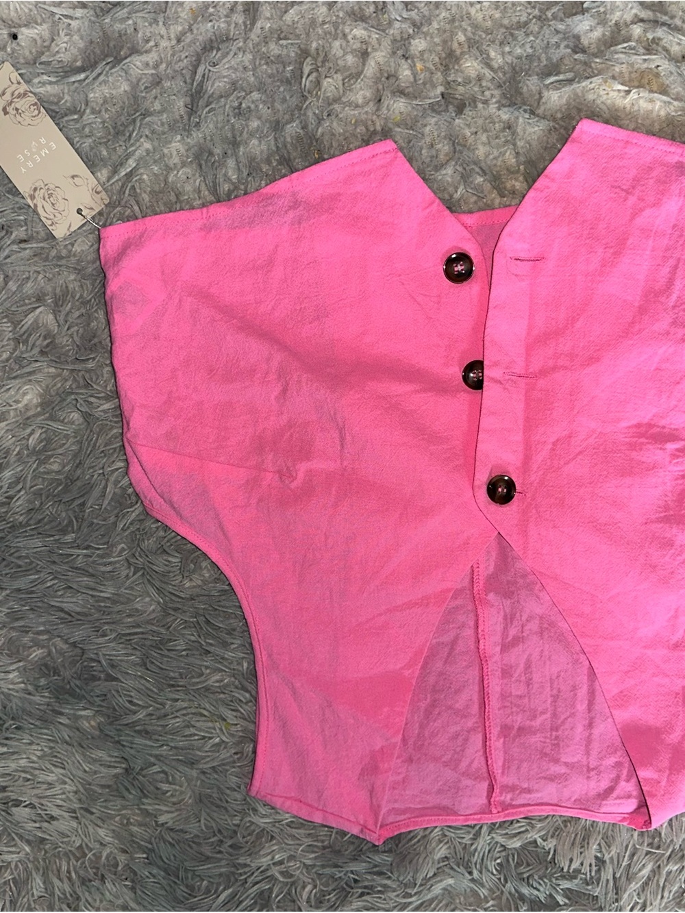Button-Front Strapless Crop Top in Bright Pink